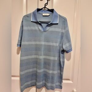 Bugatchi mixed media Light Blue Striped Polo Shirt